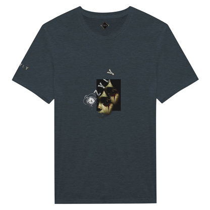 Dark Green t-shirt with little girl face with blood from eye with ''OZYLY'' logo