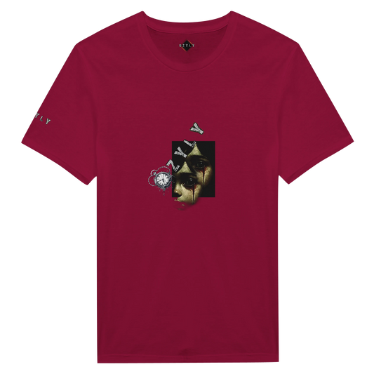 Red t-shirt with a dog graphic Ghost face Portrait